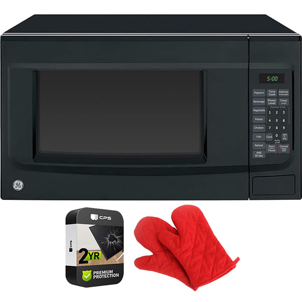 GE - 1.4 Cu. Ft. Countertop Microwave Oven 2 Year Extended Warranty & Oven Mitt - Black