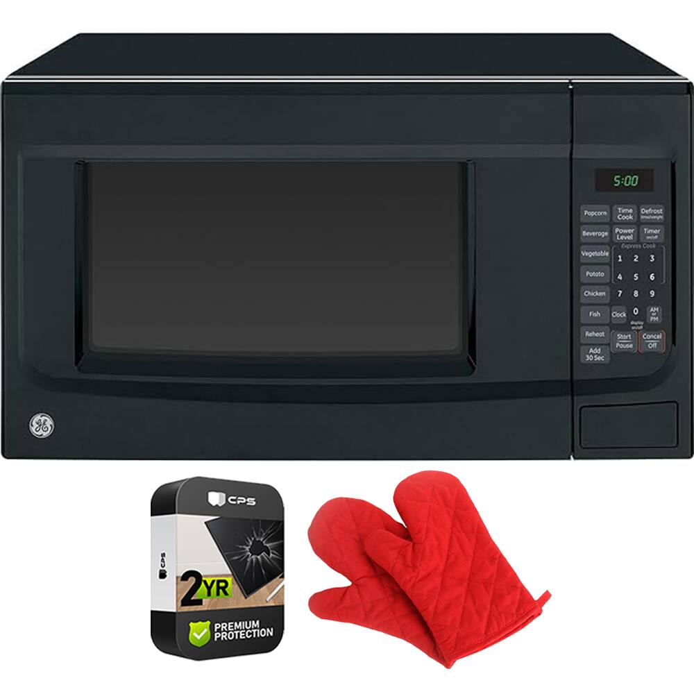 GE - 1.4 Cu. Ft. Countertop Microwave Oven 2 Year Extended Warranty & Oven Mitt - Black