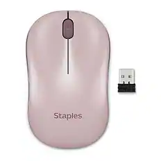 Front. Staples TECH - Wireless Ambidextrous Optical USB Mouse - Pink.