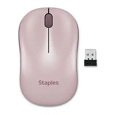 Front. Staples TECH - Staples TECH Wireless Ambidextrous Optical USB Mouse, Pink (ST63065) - Pink.