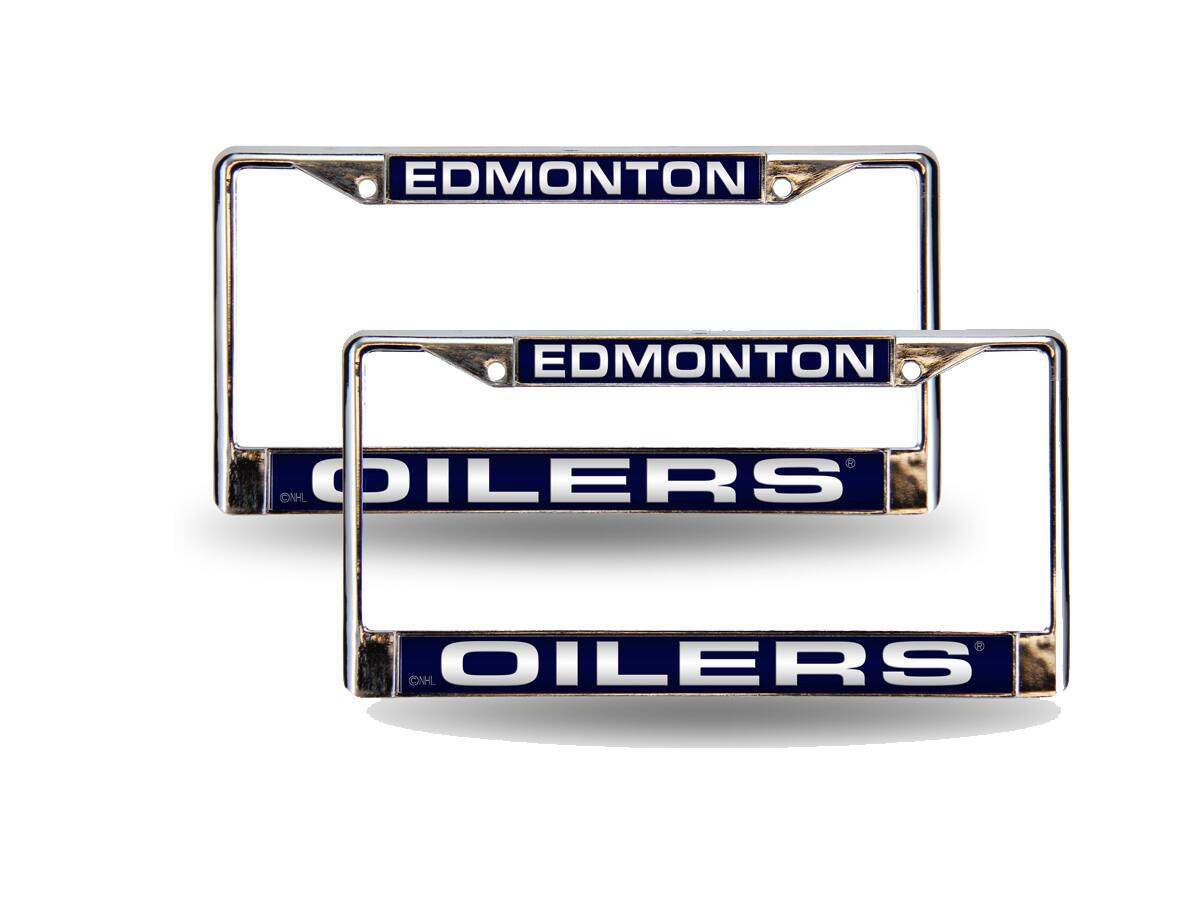 Edmonton Oilers NHL Chrome Metal (Set of 2) Laser Cut License Plate Frames