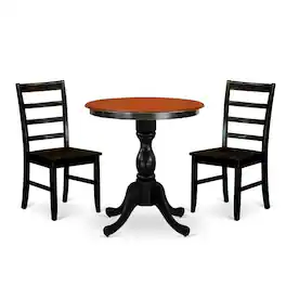 East West Furniture - 3-Piece Mid Century Dining Set Contains a Dinner Table and 2 Mid Century Chairs with Ladder Back - Multi-Color
