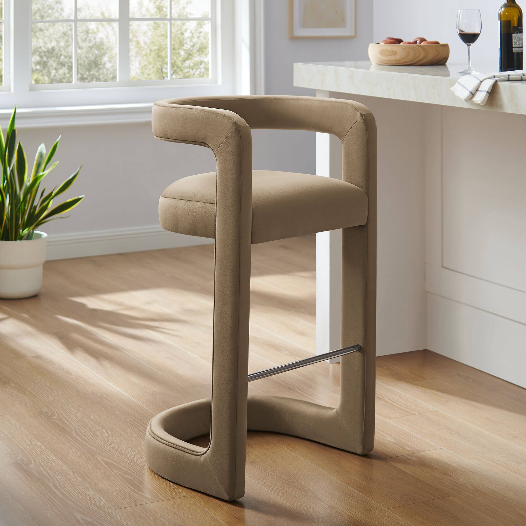 Alt View 4. Modway - Winslow Performance Velvet Bar Stool - Gray.