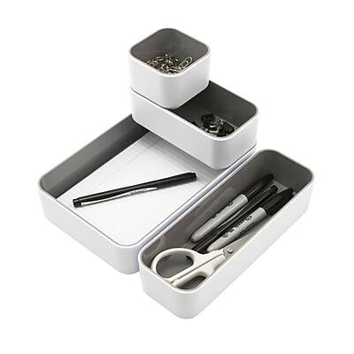 Alt View 1. Fusion - 4-Compartment Stackable Plastic Compartment Storage/Gray, 4/Pack - White/Gray.