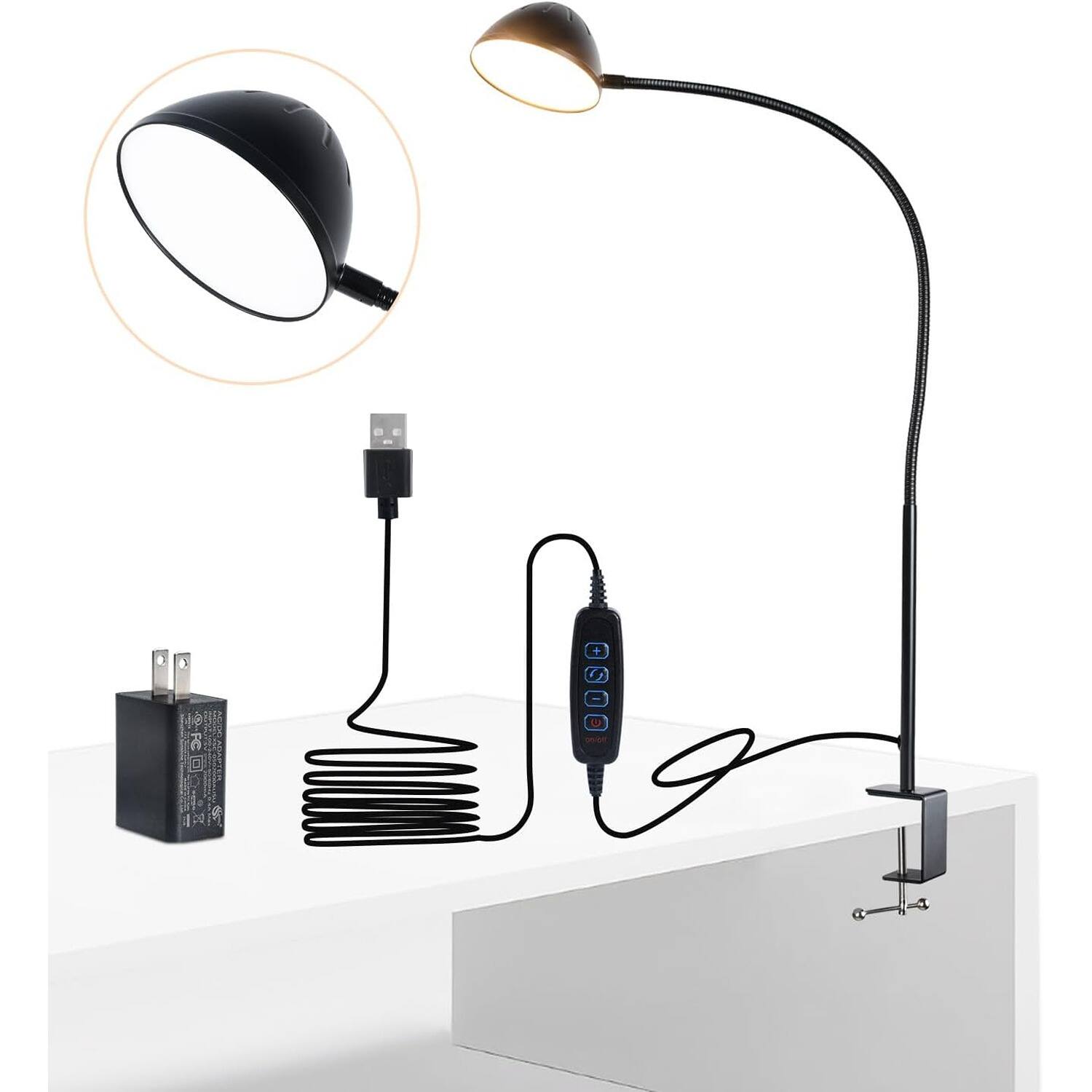 Front. PARKER SLATER - Clamp desk lamp with 10W LED, 1100 lumens, 3 color modes, 10 brightness levels, and 31" flexible gooseneck. - Black.