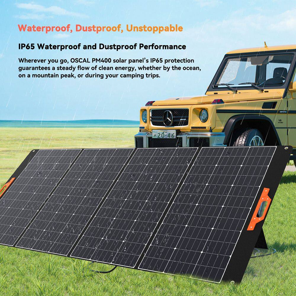 Waterproof, Dustproof, Unstoppable

IP65 Waterproof and Dustproof Performance

Wherever you go, OSCAL PM400 solar panel's IP65 protection guarantees a steady flow of clean energy, whether by the ocean, on a mountain peak, or during your camping trips.