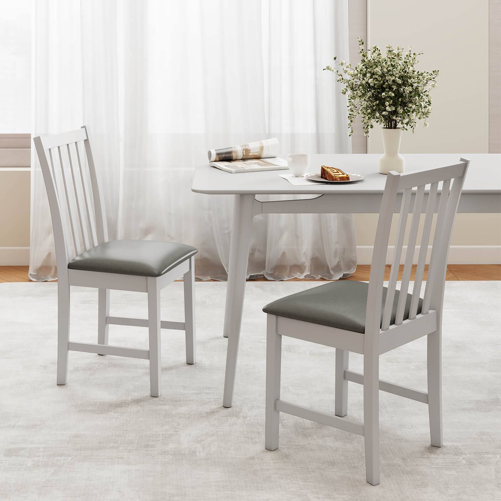 Alt View 3. Costway - Costway Modern Dining Chairs Set of 4 with Rubber Wood Frame, Slat Tilt Backrest - White+Gray.