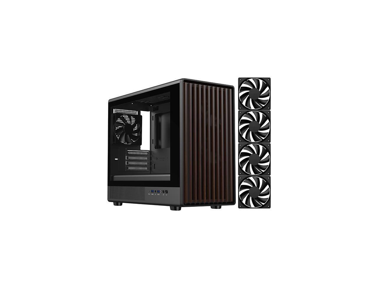 Alt View 1. DIYPC - DIYPC DIY-mATX06-Wood Black USB3.0/Type C Micro ATX Mid Tower Case w/ Tempered Glass & Walnut Front Panel, 4 PWM Fans - Black.