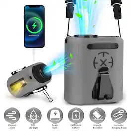 Loheer - 10000mAh Portable Waist Clip Fan Wearable Belt Fan with LED Flashlight for Job Site Camping