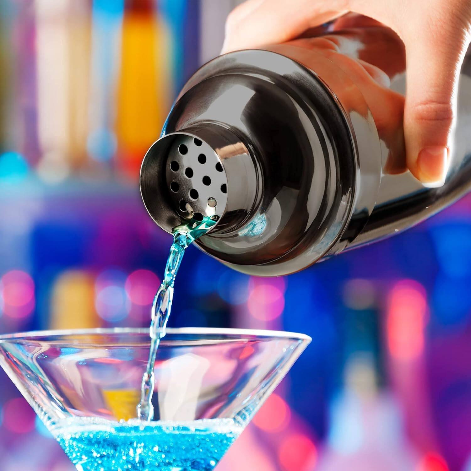 Angle. Zulay Kitchen - Zulay Kitchen Large 24 oz Stainless Steel Cocktail Shaker Set - Mixed Drink Shaker - Black.