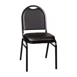 Emma + Oliver - Dymoke Versatile Dome Back Stacking Banquet Chair - Black Vinyl/Black Frame