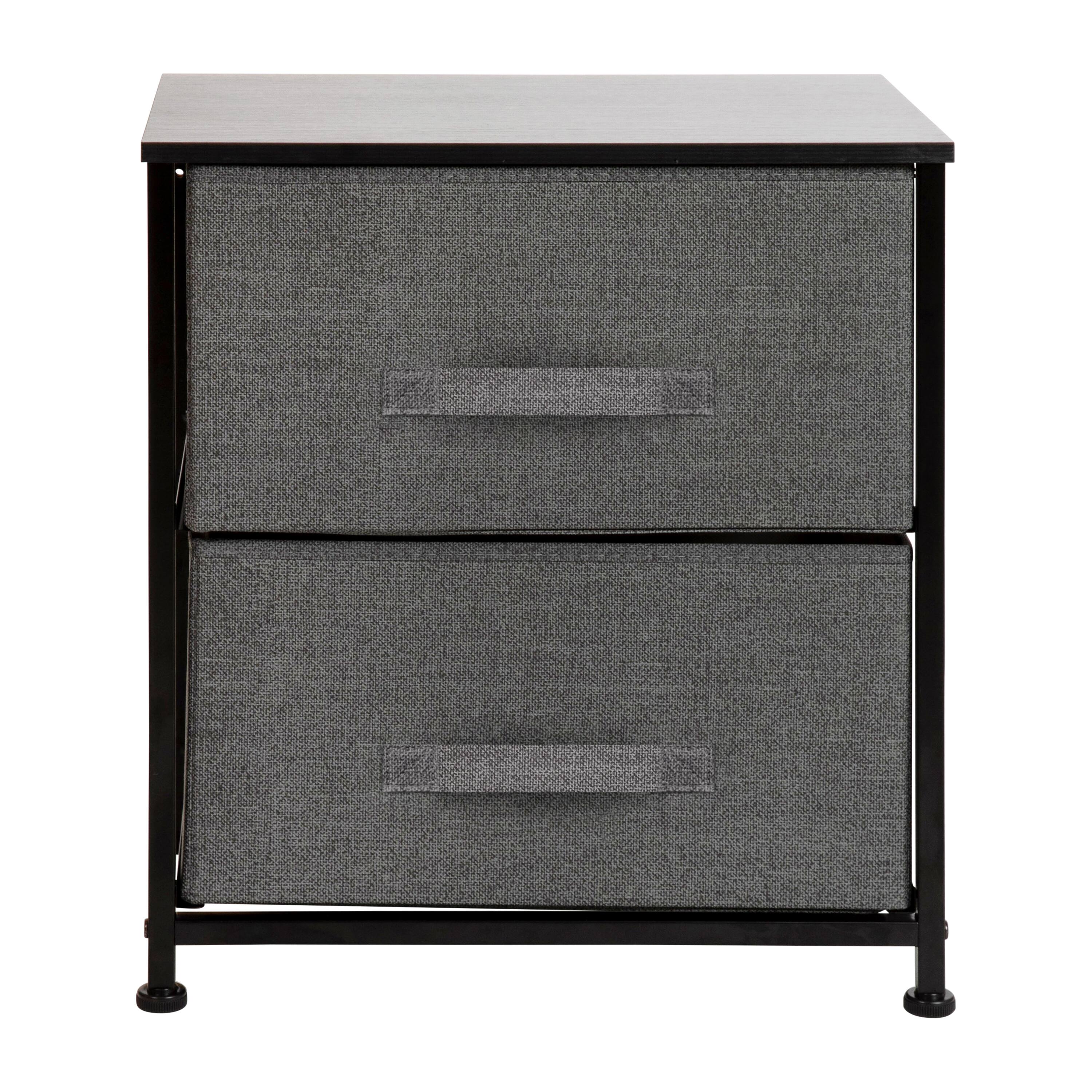 Alt View 7. Emma + Oliver - 2 Drawer Storage Stand with Wood Top & Dark Fabric Pull Drawers - Gray Drawers/Black Frame.