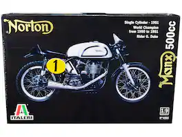 Skill 5 Model Kit Norton Manx 500cc Motorcycle #1 "World Champion 1950 to 1951" 1/9 Scale Model by Italeri - White, Black