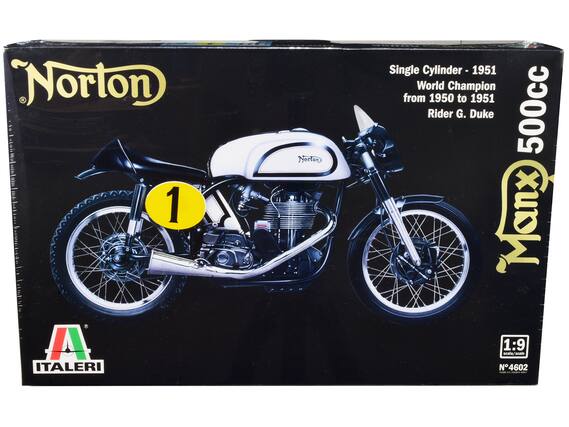 Norton
Single Cylinder - 1951
World Champion from 1950 to 1951
Rider G. Duke
500cc
Manx
1:9 scale
N° 4602
ITALERI