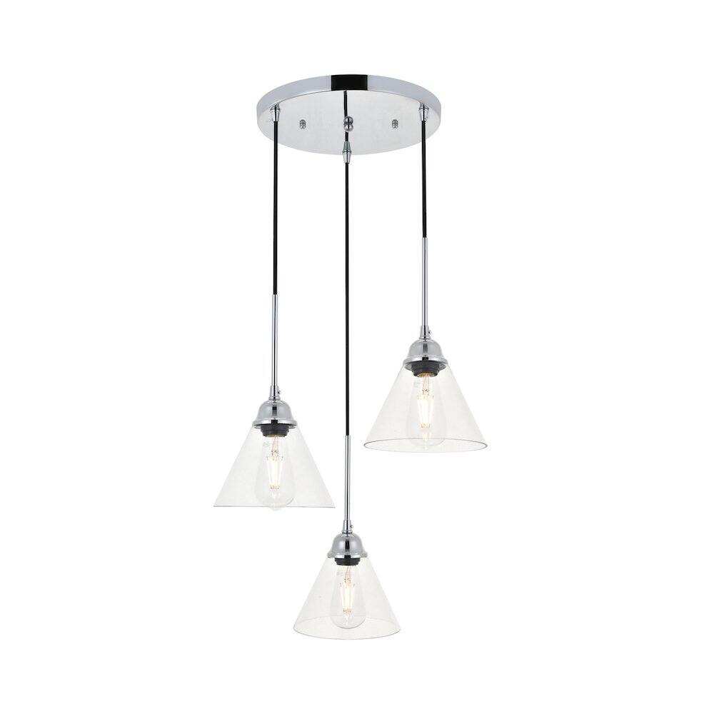 Alt View 4. Living District - Histoire 3 Light Chrome Pendant - Chrome And Clear.