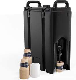 Winado - 5 Gallon 18L Insulated Beverage Dispenser Ice and Hot Drink Server with 20 Cups & Handles & Faucet for Party Restaurant - Black