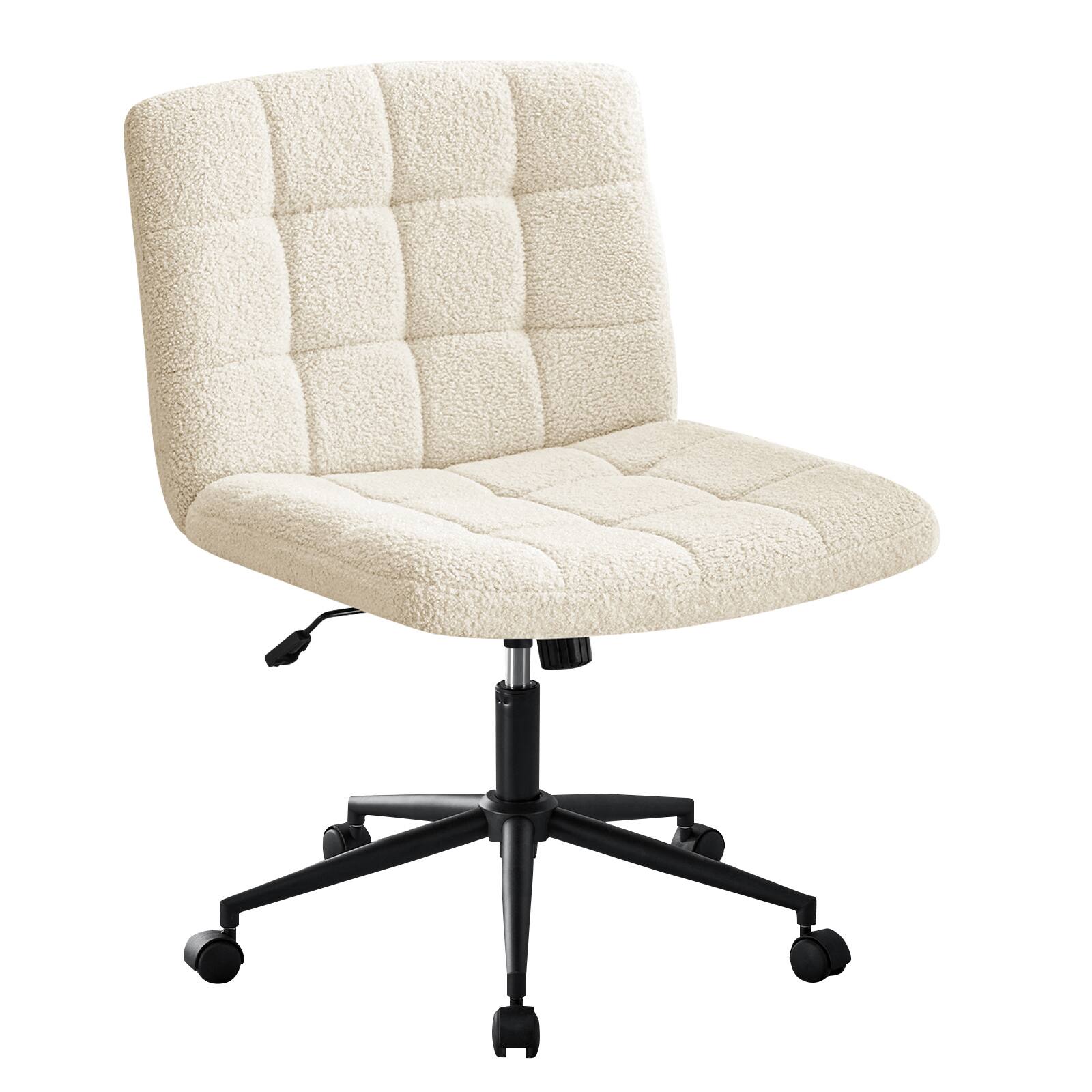 Spaco - Executive Office Armless Ergonomic Chair, Adjustable Lumbar Support, Height and 363 Swivel,for Home Office Study - Ivory White