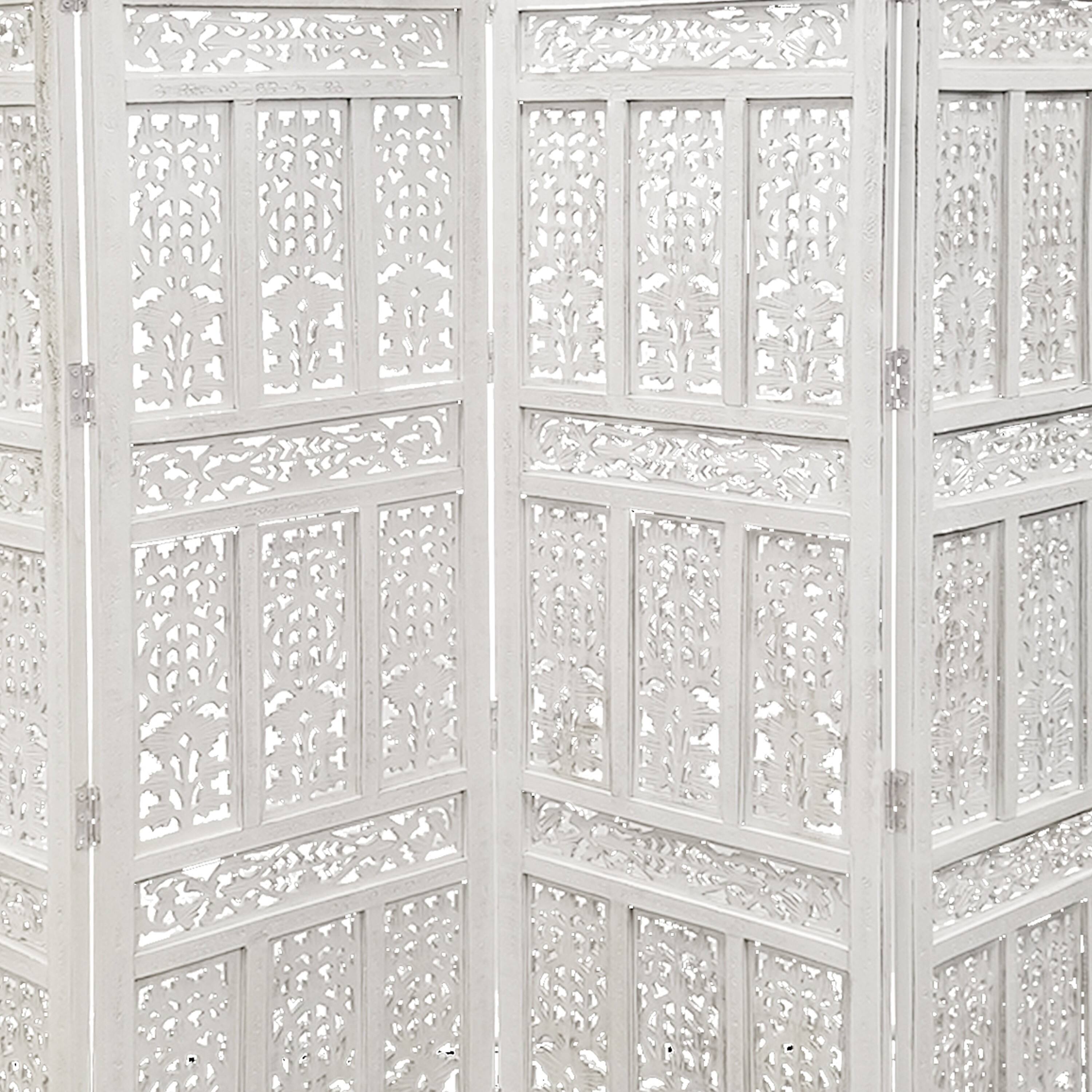 Alt View 1. Manhattan Lane - Aesthetically Carved 4 Panel Wooden Partition Screen/Room Divider - White.