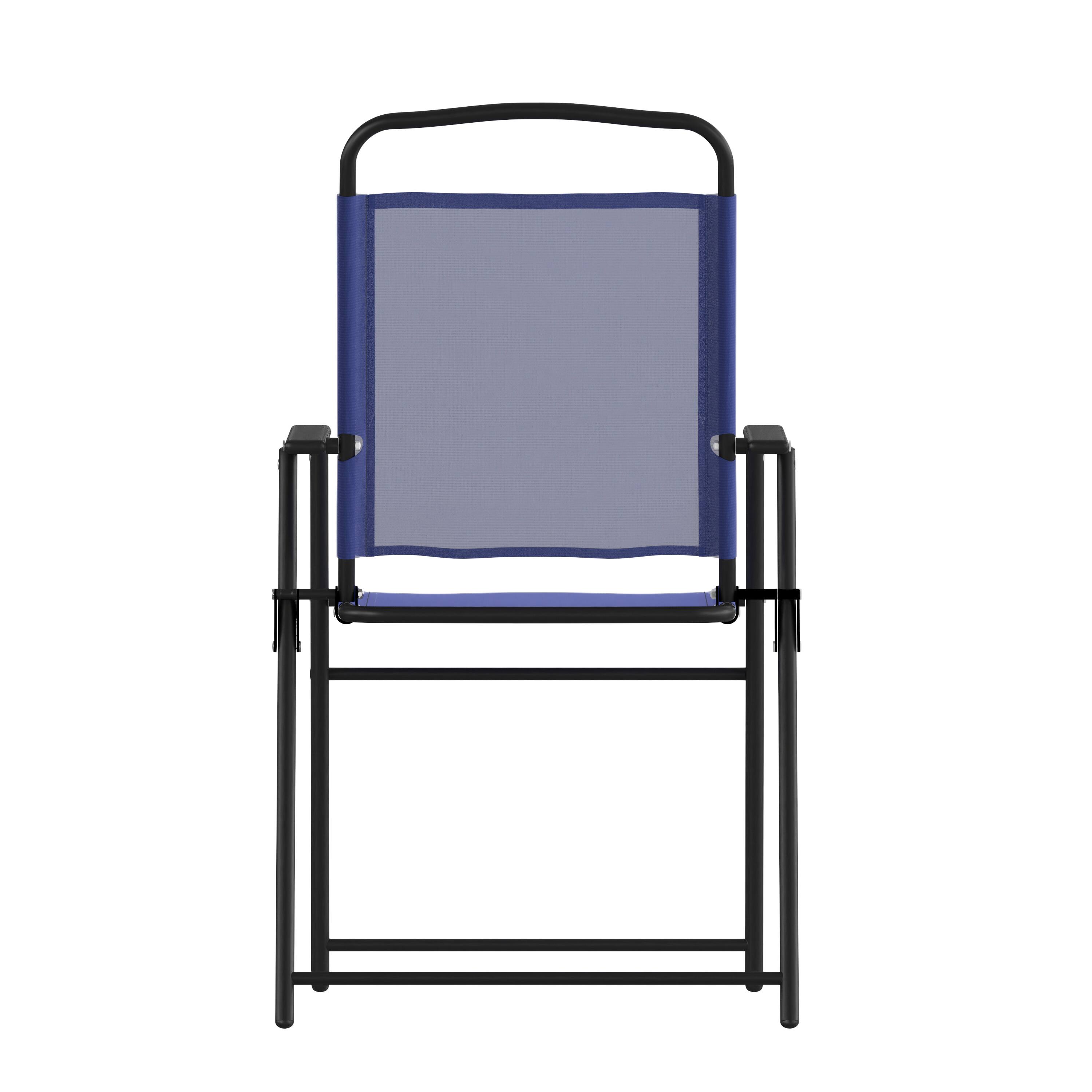 Alt View 8. Emma + Oliver - Munroe Set of 4 Textilene Folding Sling Style Patio Chairs with Armrests - Navy.