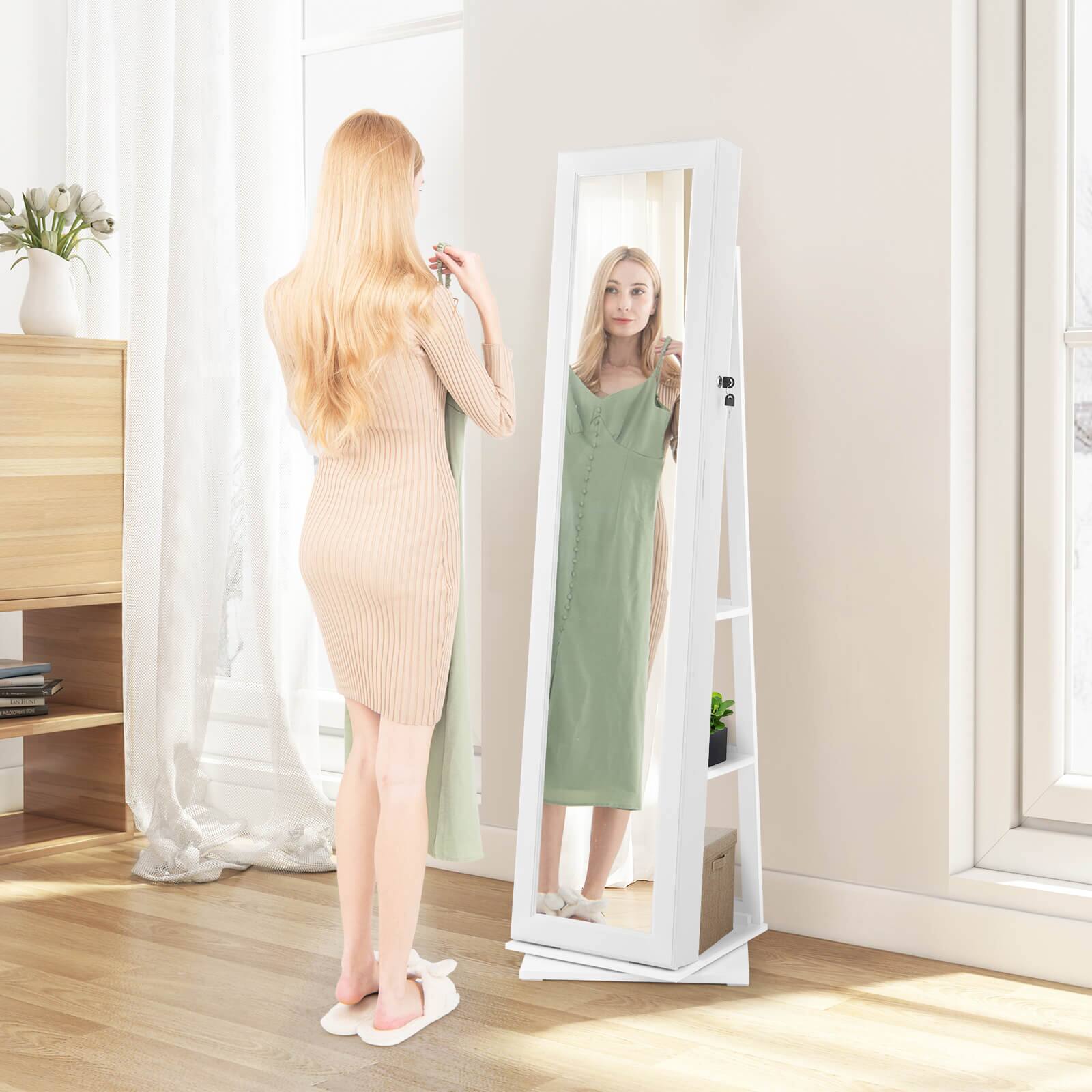 Alt View 4. Costway - Costway 360° Swivel Jewelry Armoire with Full-Length Mirror Rear Shelves Makeup Mirror - White.