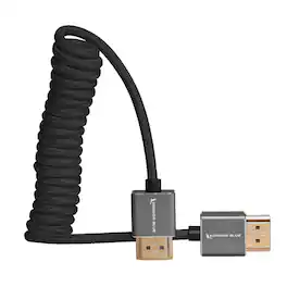 Kondor Blue - 4K Full HDMI to Full HDMI Thin Coiled Braided Cable for On-Camera Monitors, Capture Cards + More - Black