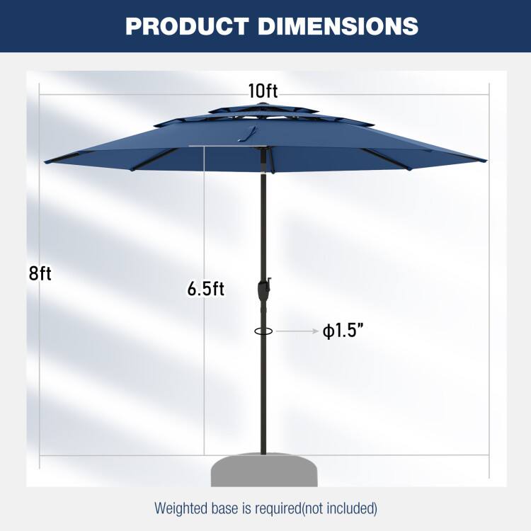PRODUCT DIMENSIONS

10ft  
8ft  
6.5ft  
1.5"  
Weighted base is required (not included)