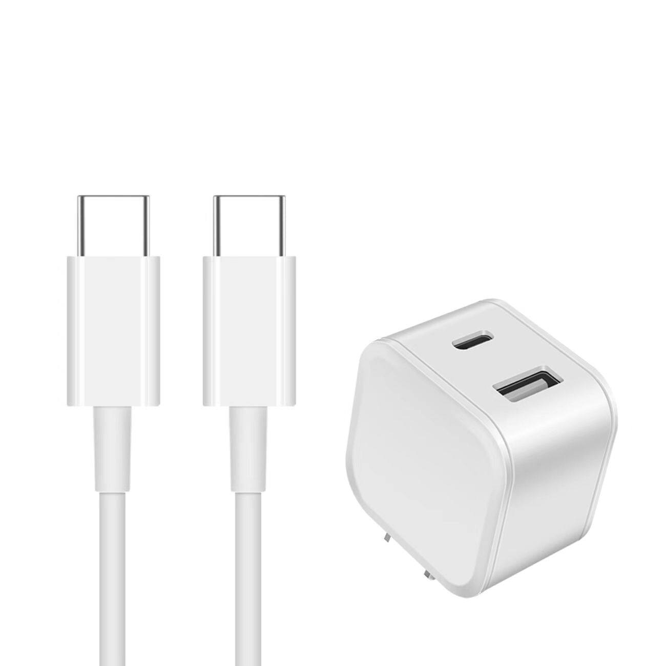 Front. Reiko - Pd Dual Ports Travel Wall Charger Adapter Fast Charging With 3Ft Usb-C To Type-C Cable - White.