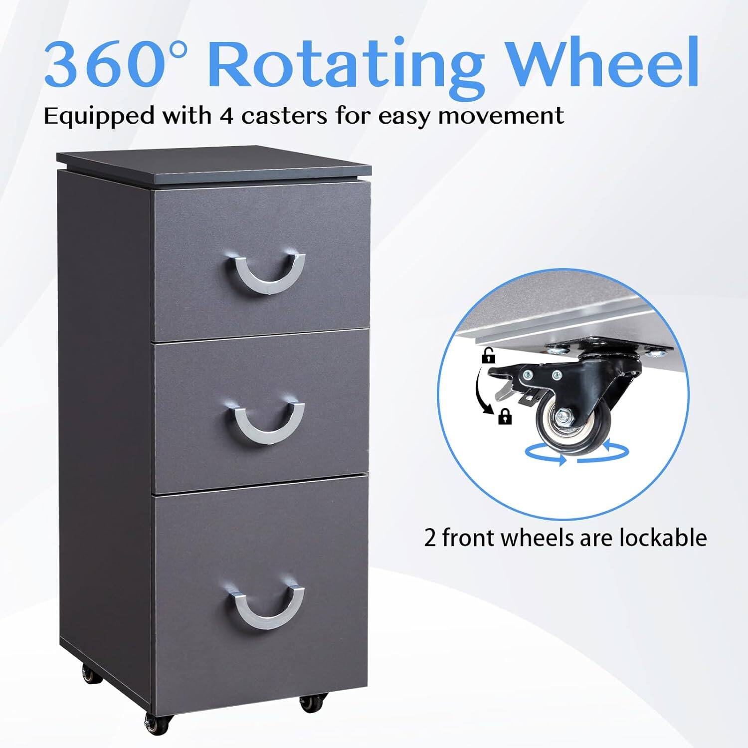 360° Rotating Wheel  
Equipped with 4 casters for easy movement  
2 front wheels are lockable