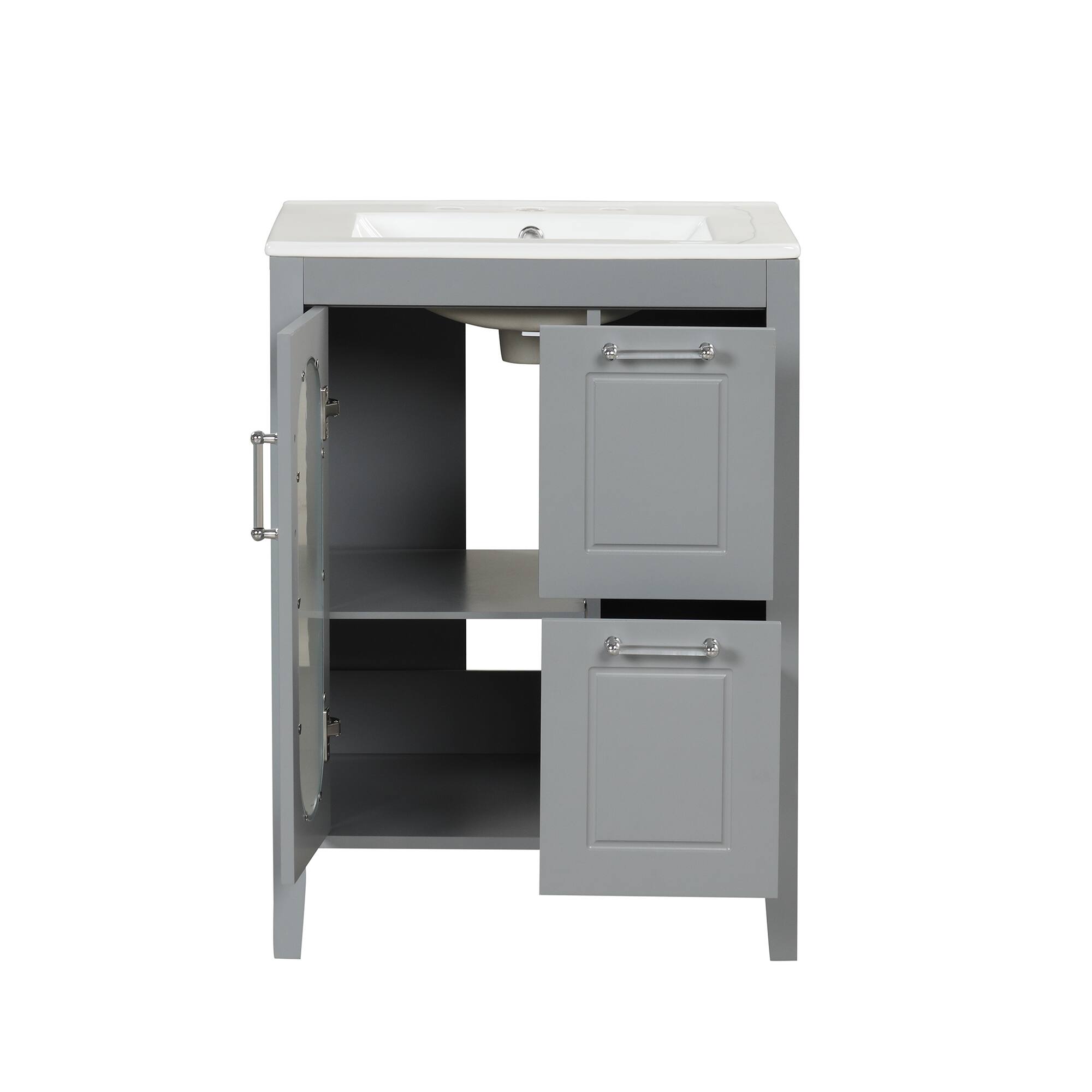 Alt View 10. Tiramisubest - 24" Bathroom Vanity with Sink, Bathroom Vanity Cabinet with Two Drawers and Door, Adjustable Shelf, Grey - Grey.