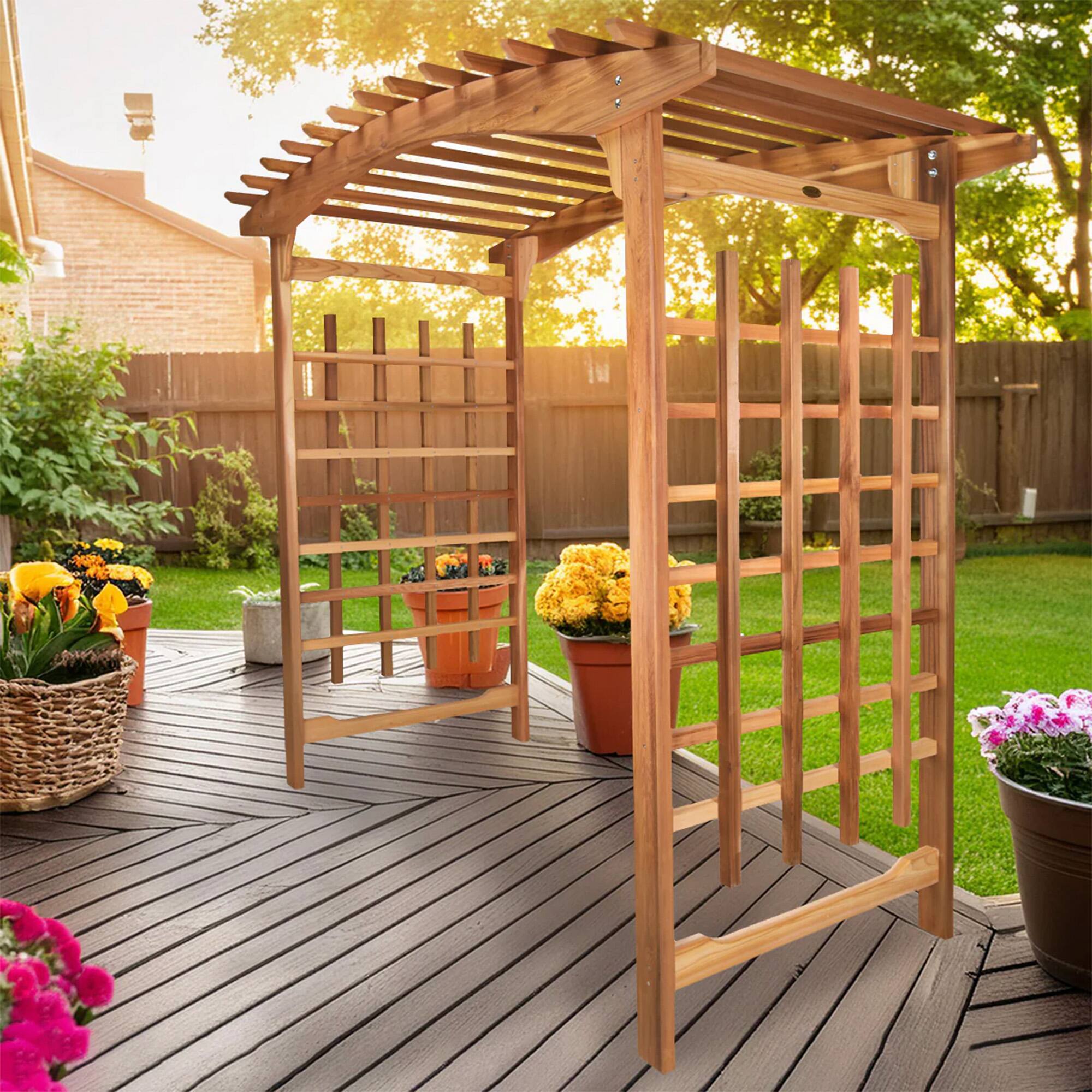 Alt View 5. All Things Cedar - All Things Cedar 8-Foot Pagoda Arbor Garden Arch Trellis for Climbing Plants - Natural.