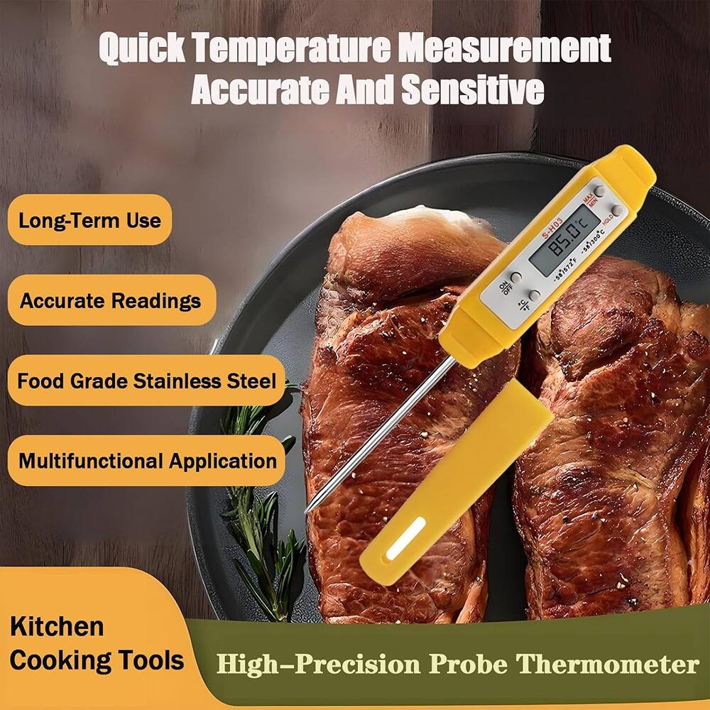 Quick Temperature Measurement  
Accurate And Sensitive  

Long-Term Use  
Accurate Readings  
Food Grade Stainless Steel  
Multifunctional Application  

Kitchen Cooking Tools  
High-Precision Probe Thermometer