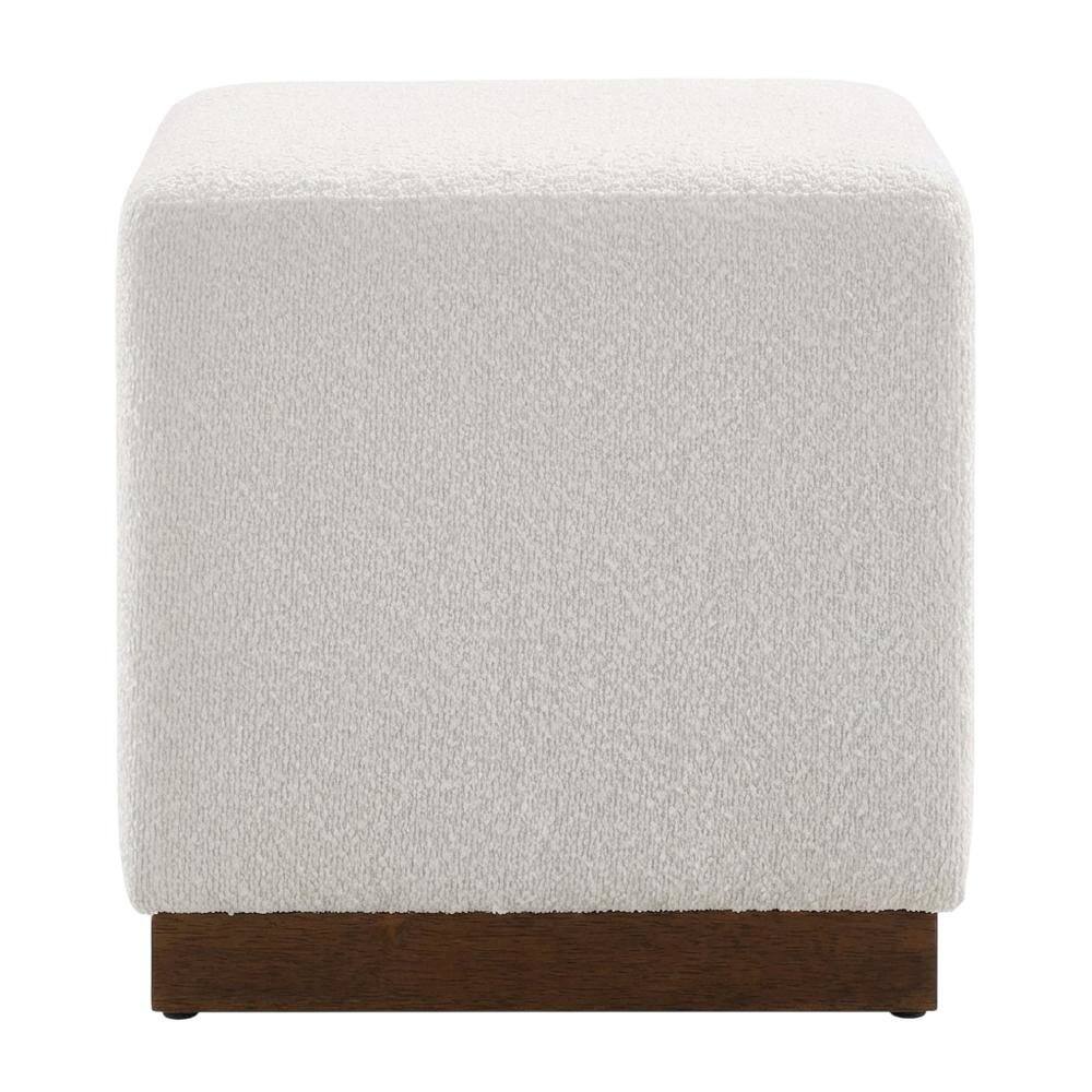 Back. Outdoor Escape - Square Boucle Upholstered Ottoman, Neutral Tone, Versatile Seating, Footrest - Brown.