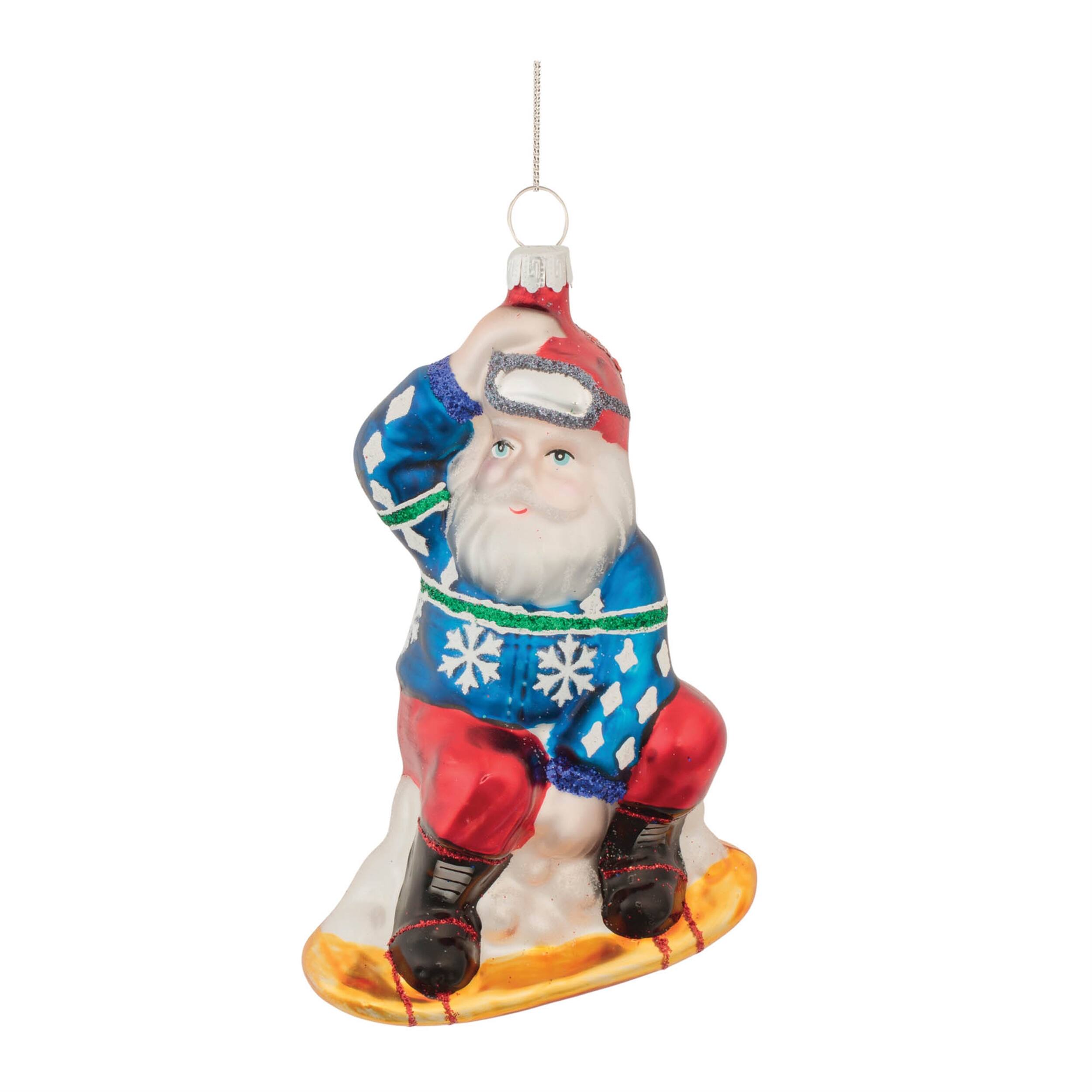 BreeBe - Glass Snowboarding Santa Ornament (Set of 6) - Blue, Red
