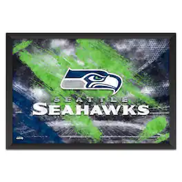 Sporticulture - Seattle Seahawks 27" x 39" Brush Stroke Logo Framed Art Print - Multicolor