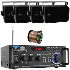 enroc e S N8 50 CC USB PYLE leUSA.com MC Y MMMUUL MODE I BLUE EMOTE H44 A POWER TREBLE BASS MIC/VOL PDA29BU.5 I MIC 1 1 MIC 2 Y E 10 +10 -10 +10 MIN MAX 100Wx2 MIN MAX with USB/SD/MMC/FM/BT/Led Display VOLUME Stereo Amplifier