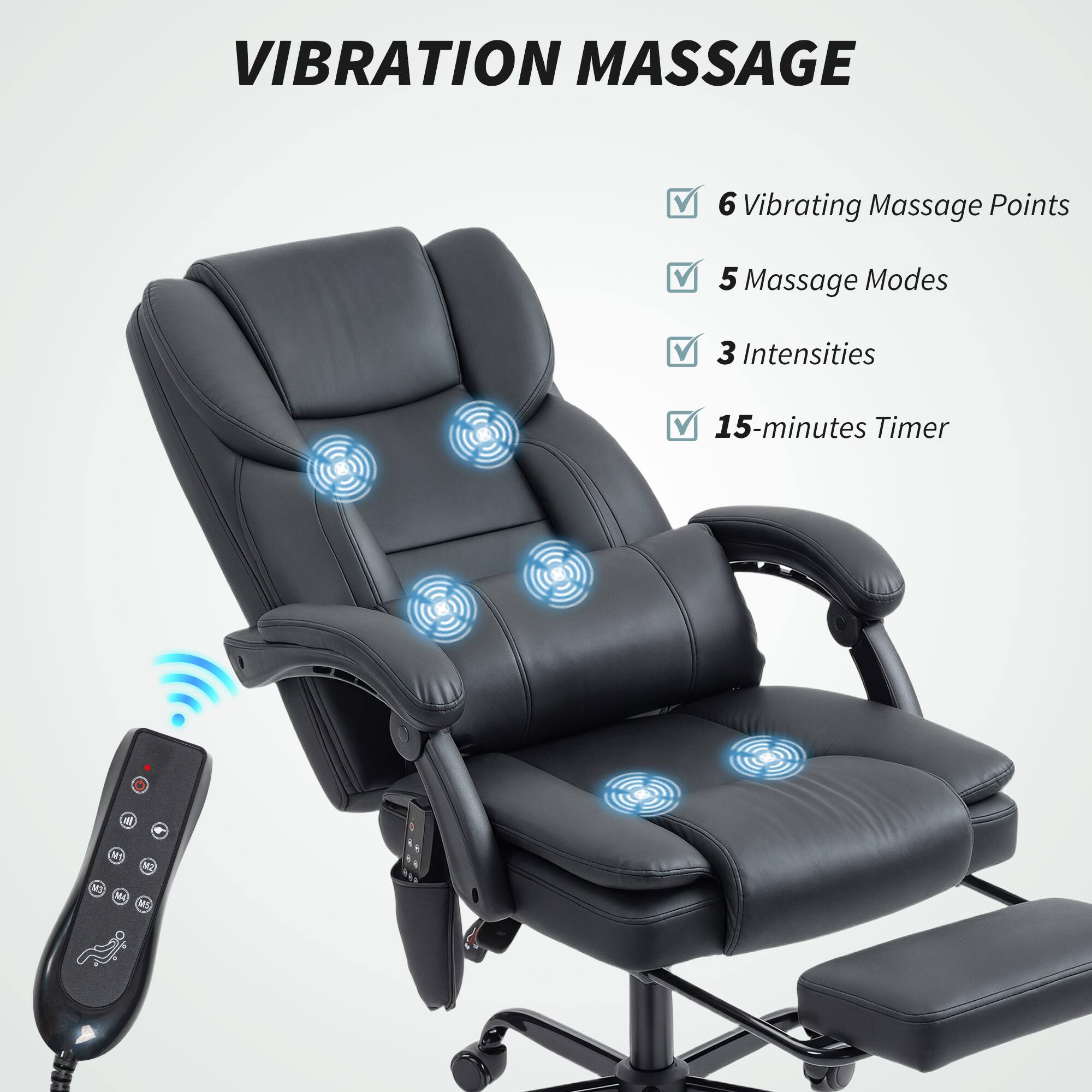 VIBRATION MASSAGE

- 6 Vibrating Massage Points
- 5 Massage Modes
- 3 Intensities
- 15-minutes Timer