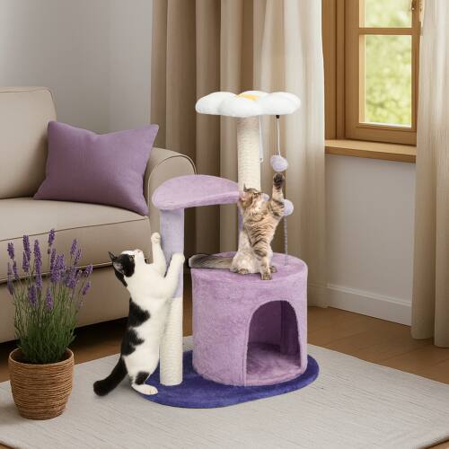 Alt View 5. Winado - Small Cat Tower 32inch Cactus Cat Tree Scratching Posts with Cozy Cat Condo, Padded Top Bed, Ball for Indoor Cats Toy - Purple.