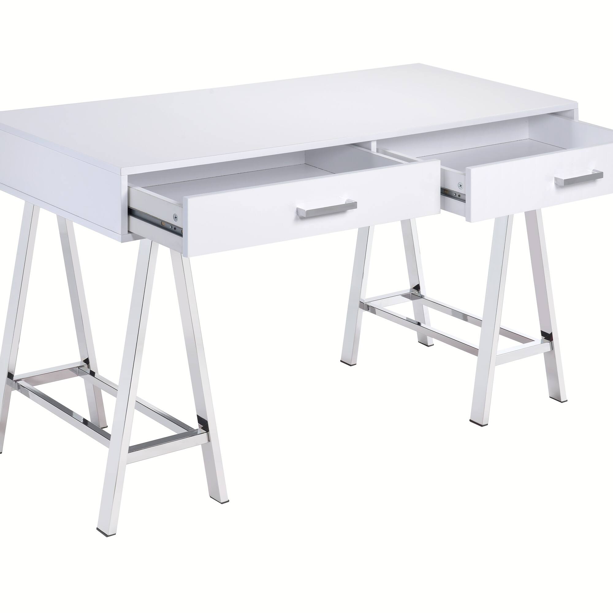 Alt View 1. GOODSILO - Modern Writing Desk with Built-in USB Charging Port and Dual Storage Drawers for Home Office - Chrome+White.