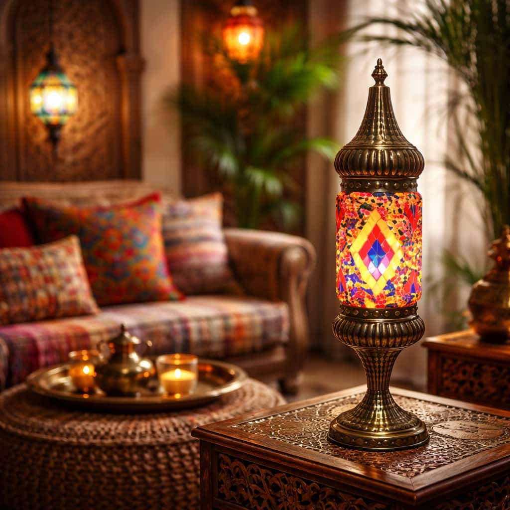 FC Design - 19"H Bronze Base Kilim Design Mosaic Tower Turkish Lamp