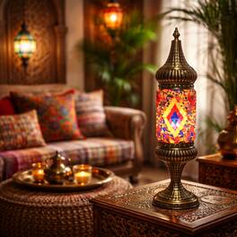 FC Design - 19"H Bronze Base Kilim Design Mosaic Tower Turkish Lamp