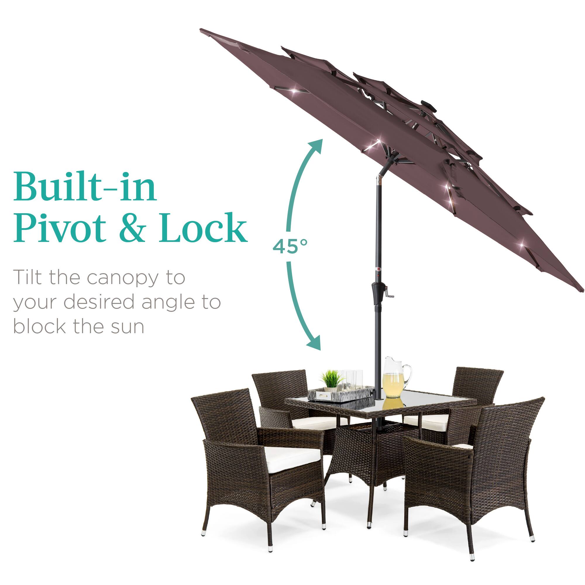 Built-in Pivot & Lock

Tilt the canopy to your desired angle to block the sun

45°