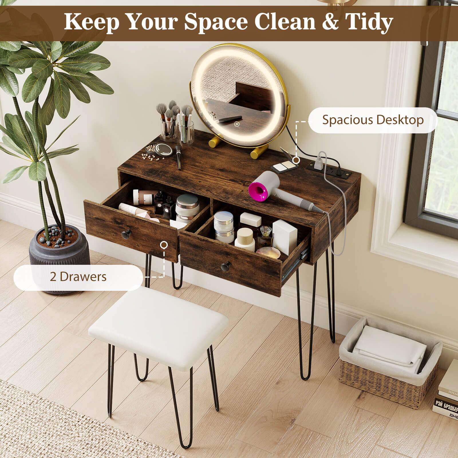 Keep Your Space Clean & Tidy  
Spacious Desktop  
2 Drawers