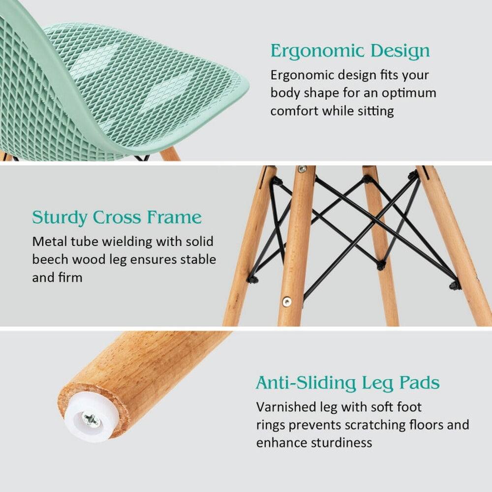 Ergonomic Design  
Ergonomic design fits your body shape for an optimum comfort while sitting  

Sturdy Cross Frame  
Metal tube welding with solid beech wood leg ensures stable and firm  

Anti-Sliding Leg Pads  
Varnished leg with soft foot rings prevents scratching floors and enhances sturdiness