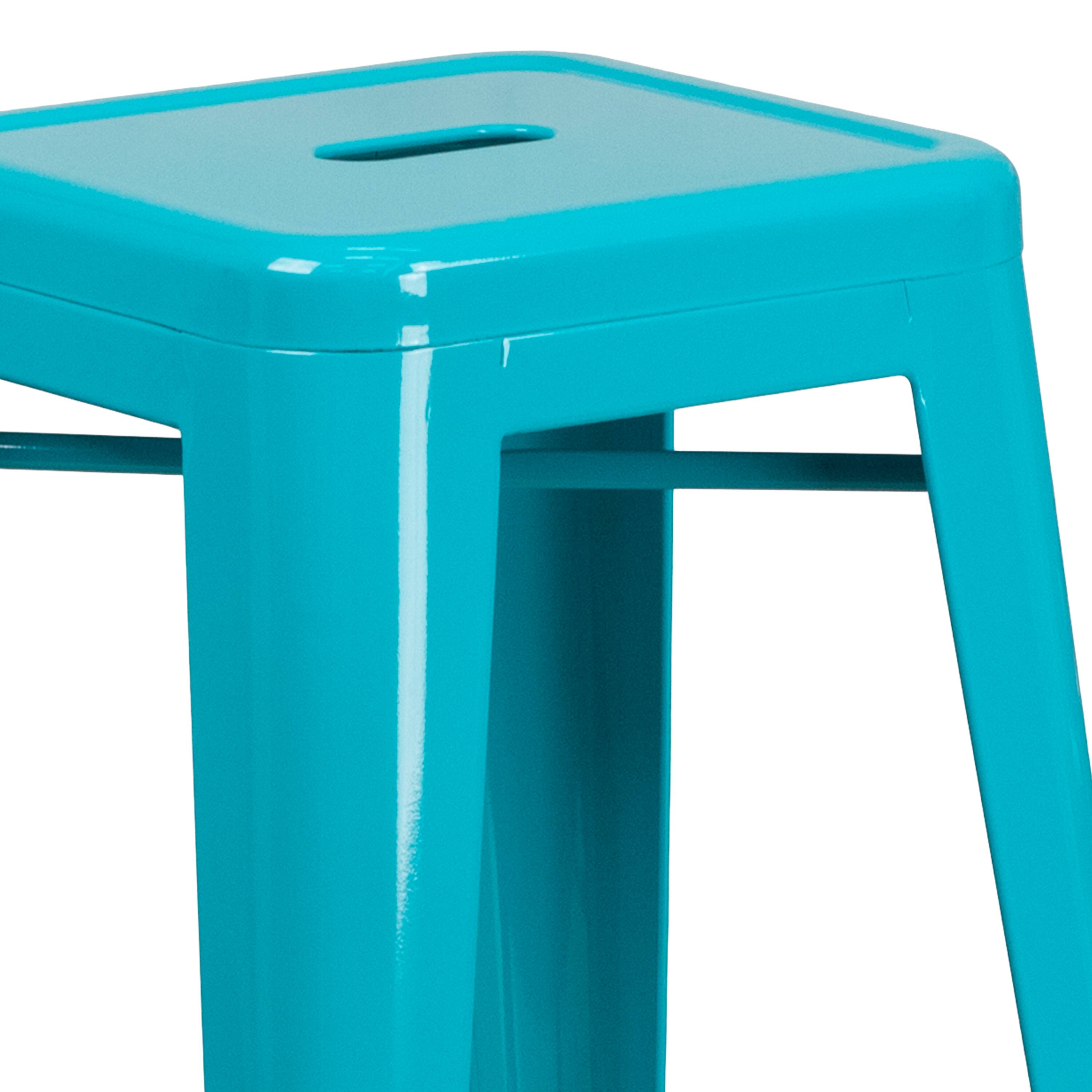 Alt View 6. Emma + Oliver - Commercial Grade 30"H Backless Metal Indoor-Outdoor Barstool with Square Seat - Crystal Teal-Blue.
