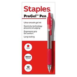 Staples - ProGel Retractable Gel Pen, Bold Point, 1.0mm, Dozen - Red Ink