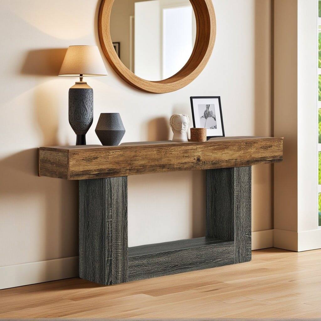 Left. Kadyn - Kadyn Brown Wooden Console Table, Stylish Entryway Display, Sofa Side Table, Living Room Home Decor, Brown & Black - Brown.
