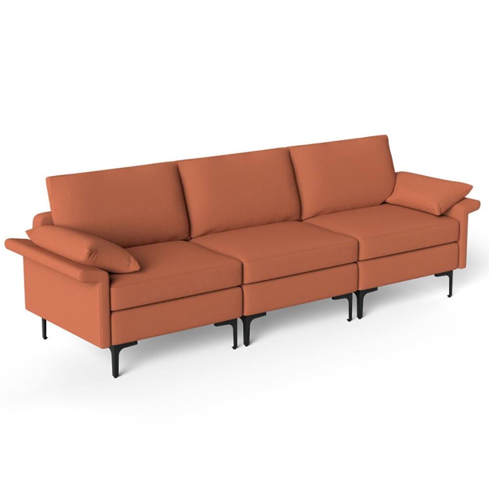 Alt View 1. Resenkos - Large 3-Seat Sofa Sectional with Metal Legs for 3-4 people-Rust Red, Sectional Sofa Couch Living Room Sleeper Set - Red.