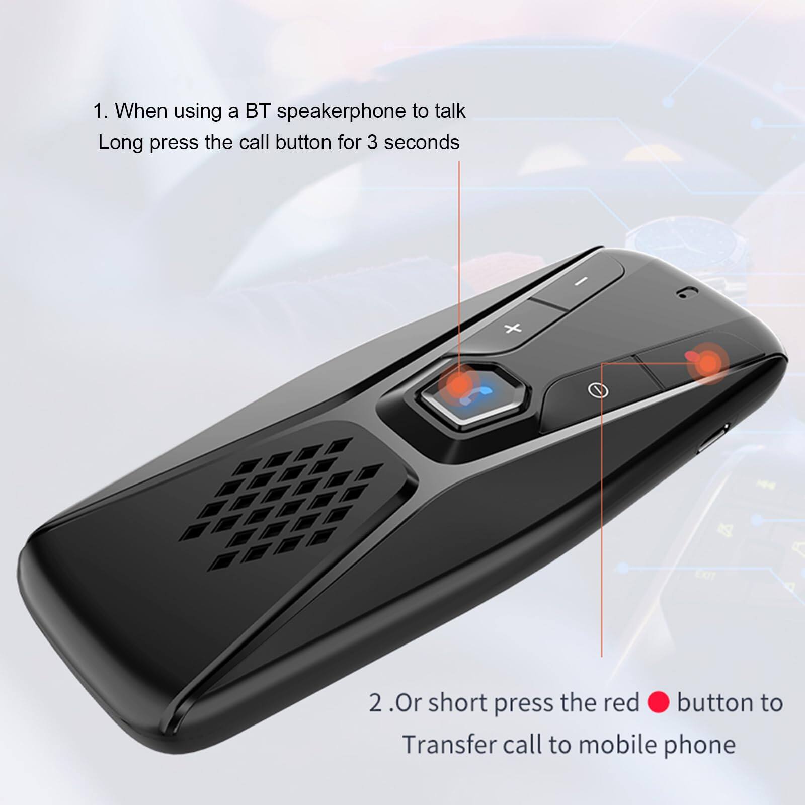1. When using a BT speakerphone to talk, long press the call button for 3 seconds.

2. Or short press the red button to transfer call to mobile phone.
