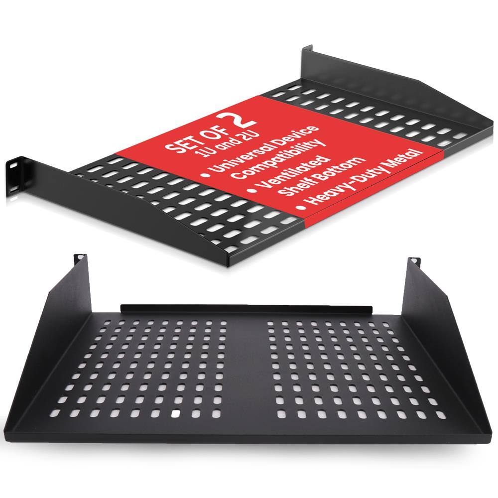 SET OF 2 1U and 2U Device Universal Device and Ventilated Bottom Metal Shelf Heavy-Duty