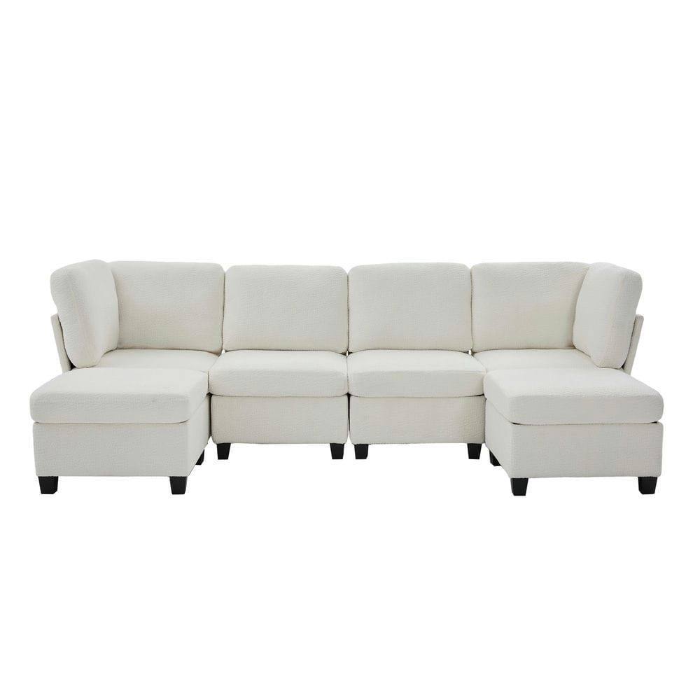 Alt View 4. Resenkos - U-Shaped 6-Seat Sectional, Oversized Modular Design with Chaise and Storage Ottoman, Beige - Beige.